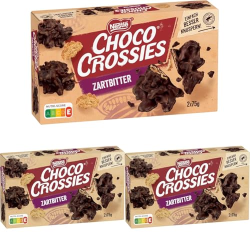 Nestlé CHOCO CROSSIES Zartbitter, knusperleichte Flakes in dunkler Schokolade, 3er Pack (1 x 2 à 75g) von Nestlé Choco Crossies