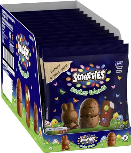 NESTLÉ SMARTIES Easter Friends, osterliche Figuren aus zartschmelzender Milchschokolade mit cremiger Füllung und bunten SMARTIES Mini Schokolinsen, 12er Pack (12 x 65g) von Nestlé Smarties