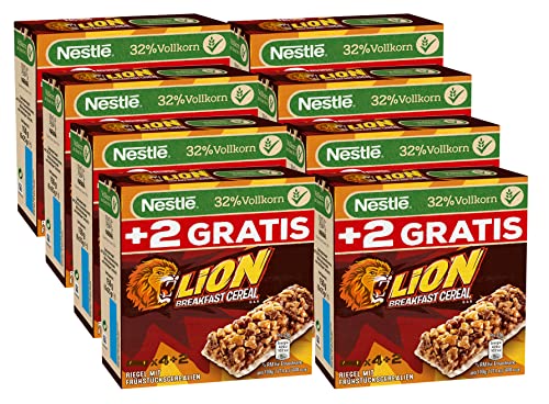 NESTLÉ LION Breakfast Cereal Bar, knuspriger Frühstücksriegel mit Karamell & Milchschokolade und 32% Vollkorn als leckerer Snack, 8er Pack (à 6x25g) von Nestlé