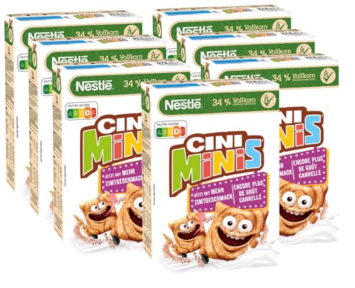 Nestlé CINI MINIS, Zimt Müsli, 37% vitales Vollkorn, Mit Vitaminen, Calcium und Eisen, Krunchy Knusper Flakes, 7er Pack (7x375g) von Nestlé