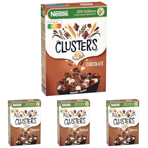 Nestlé CLUSTERS Schokolade, Cerealien aus 59% Vollkorn, mit Schokolade & Mandeln, enthält Vitamine, Calcium & Eisen, 4er Pack (1x330g) von Nestlé