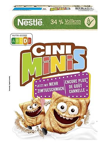 Nestlé Cerealien Nestlé Cerealien Nestlé CINI MINIS, Zimt Müsli, 37% vitales Vollkorn, Mit Vitaminen, Calcium und Eisen, Krunchy Knusper Flakes, 1er Pack (1x375g) von Nestlé