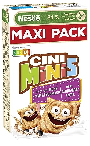 Nestlé Cerealien Nestlé Cini Minis, Zimt Cerealien, 32% vitales Vollkorn, Mit Vitaminen, Calcium und Eisen, Crunchy Knusper Flakes, Maxi Vorratspackung, 1er Pack (1x625g) von Nestlé