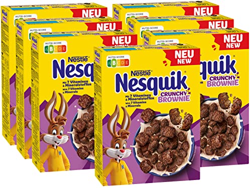 Nestlé NESQUIK Crunchy Brownie, knusprige Frühstücks-Cerealien mit Schoko-Stückchen und einer innovativen Form für den extra Crunch, 7er Pack (7 x 300g) von Nestlé