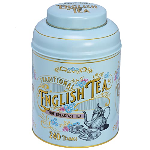 New English Teas - English Breakfast Tea 240 Tea Bags - Vintage Victorian Tin - Light Blue von New English Teas