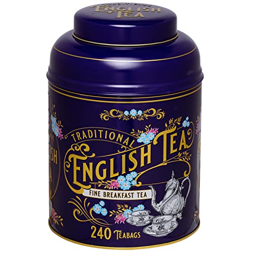 New English Teas - English Breakfast Tea 240 Tea Bags - Vintage Victorian Tin - Royal Purple von New English Teas