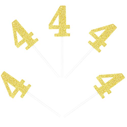 Newqueen Zahl 4 Cupcake-Topper Gold Glitzer 4. Geburtstag Cupcake Topper Baby Shower Jahrestag Party Kuchen Dekoration Zubehör – 24 Stück von Newqueen