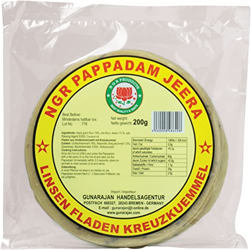 Ngr Pappadam, Linsenmehlfladen, mit Kreuzkümmel, 200g (1 x 200 g Packung) von BFYSYO