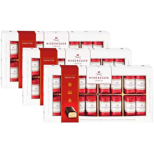 Niederegger Marzipan zartbitter Klassiker 3er Set (3x 200g), ideal für Marzipanliebhaber und als Geschenkidee, hochwertige Qualität aus Lübeck, für besondere Anlässe und Genussmomente von Niederegger