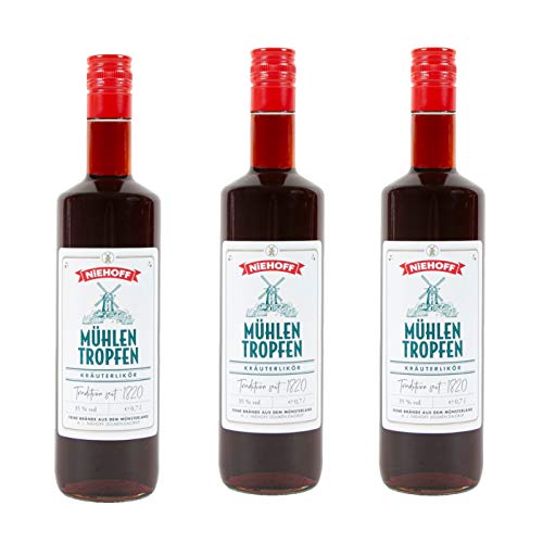 3 x MÜHLENTROPFEN Kräuterlikör von Niehoff 0,7 l mit 35% vol klare Flasche von Niehoff