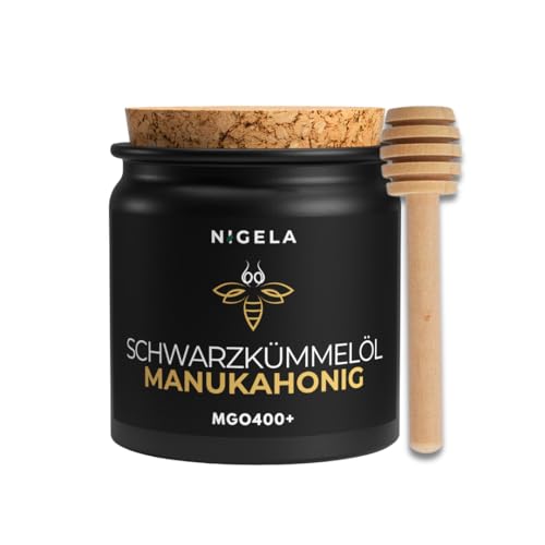 Nigela Manuka Honig MGO 400+ mit Schwarzkümmelöl - Echter Wundheilhonig mit hohem Thymochinongehalt - Zertifizierter & Laborgeprüfter Manukahonig aus Neuseeland - 160g von Nigela