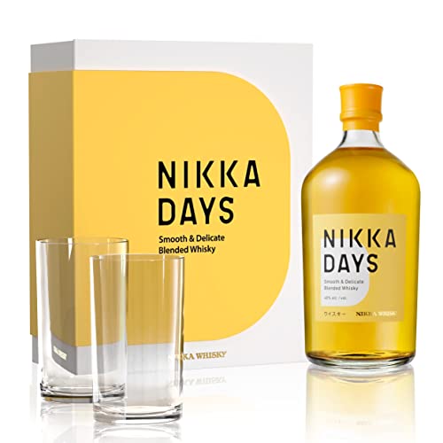 Nikka – Days Whiskey Box, 2 Gläser, Gemischter japanischer Whisky – Fruchtige und malzige Noten – Herkunft: Japan – 40% Alkohol (70 cl Box mit 2 Gläsern) von Nikka