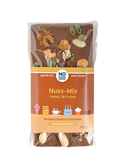 NO SUGAR SUGAR | Nuss-Mix Schokolade (125g) vom Konditor, ohne Zuckerzusatz von NoSugarSugar