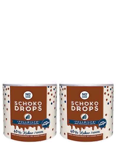 NO SUGAR SUGAR Schokodrops Vollmilch Schokolade mit 40% Kakao Anteil (2x250g) Hergestellt ohne Zuckerzusatz, gesüßt mit Erythrit und Stevia von NoSugarSugar