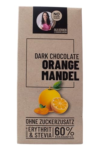 NO SUGAR SUGAR Schokolade Orange Mandel 125g ohne Zuckerzusatz gesüßt mit Erythrit und Stevia - in Zusammenarbeit mit Anja Giersberg von NoSugarSugar