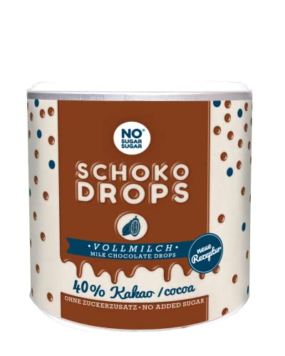 NO SUGAR SUGAR Vollmilch Schokoladendrops mit 40% Kakao Anteil (250g) Hergestellt ohne Zuckerzusatz, gesüßt mit Erythrit und Stevia von NoSugarSugar