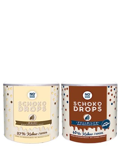 Schokodrops ohne Zuckerzusatz - NO SUGAR SUGAR Vollmilch & Weiß (2x 250g) von NoSugarSugar