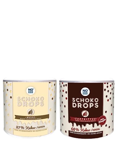 Schokodrops ohne Zuckerzusatz - NO SUGAR SUGAR Weiß & Zartbitter (2x 250g) von NoSugarSugar