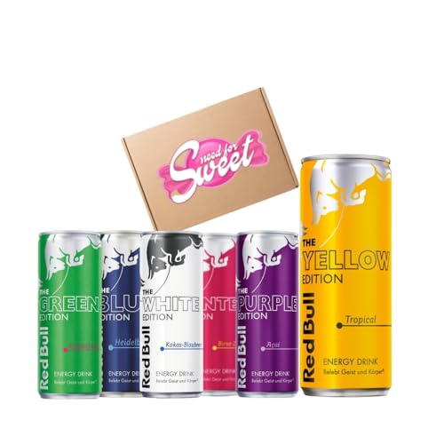 Redbull Probierpaket 6x250ml Gaming Booster, Zockerpaket der wake-up kick mit dem roten Bullen in der Needforsweet box von Nohawa