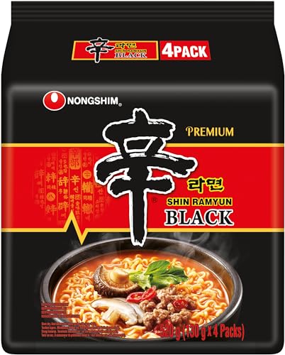 Nong Shim Instantnudeln Shin Ramyun Black – Koreanische Rindfleisch Ramen Suppe scharf mit Knoblaucharoma - schnelle Zubereitung – 1er Vorteilspackung - 4 x 130g von Nong Shim