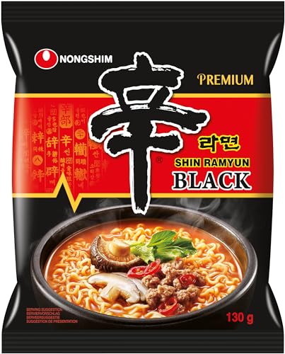 Nong Shim Instantnudeln Shin Ramyun Black – Koreanische Rindfleisch Ramen Suppe scharf mit Knoblaucharoma - schnelle Zubereitung – 20er Vorteilspack à 130g von Nong Shim