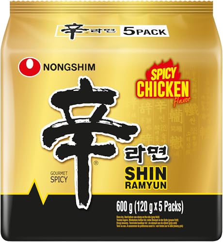 Nong Shim Instantnudeln Shin Ramyun Chicken - Koreanische Ramen Nudelsuppe mit Huhn scharf - schnelle Zubereitung - 1er Multipack - 5 x 120g von Nong Shim