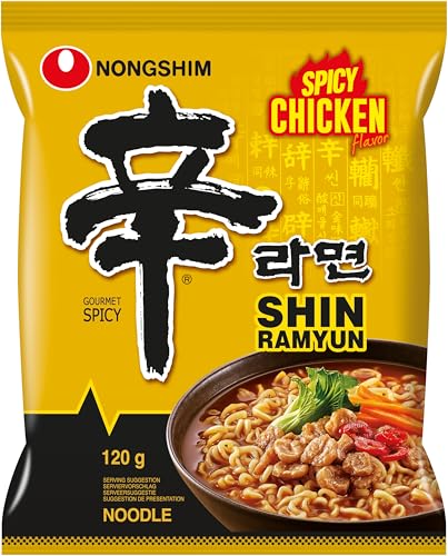 Nong Shim Instantnudeln Shin Ramyun Chicken - Koreanische Ramen Nudelsuppe mit Huhn scharf - schnelle Zubereitung - 20er Vorteilspack à 120g von Nong Shim