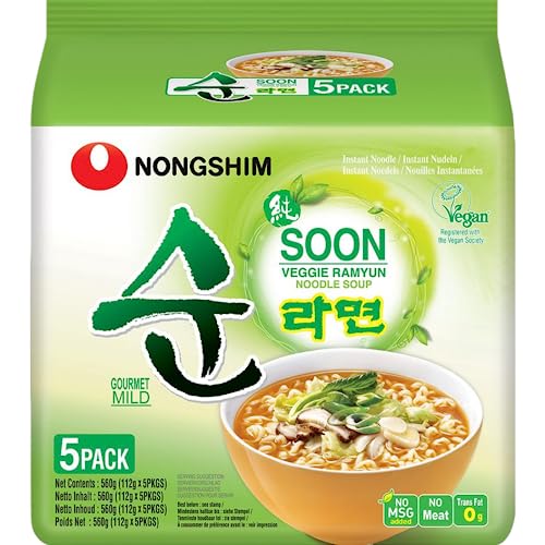 Nong Shim Instantnudeln Soon Veggie Ramyun – Koreanische Gemüse Ramen Suppe mild - schnelle Zubereitung – 1er Multipack - 5 x 120g von Nong Shim