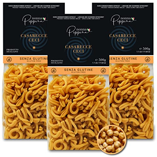 NONNA PIPPINA Casarecce Glutenfreie Nudeln, 3 x 500g, Kircherbsen-Pasta traditionell durch Bronzeform gezogen, langsame Trocknung, vegan (Kirchererbsen 3 x 500g) von Nonna Pippina