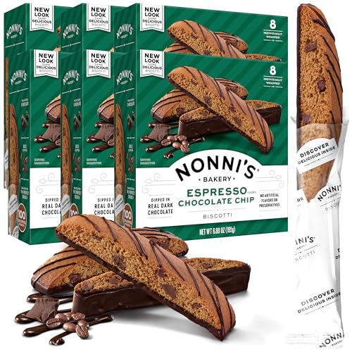 Nonni's Espresso Chocolate Chip Biscotti Cookies - 6 Boxes Espresso Cookies - Biscotti Italian Cookies Drizzled w/Dark Chocolate - Italian Biscotti Individually Wrapped Cookies - Kosher - 6.88 oz von Nonni's