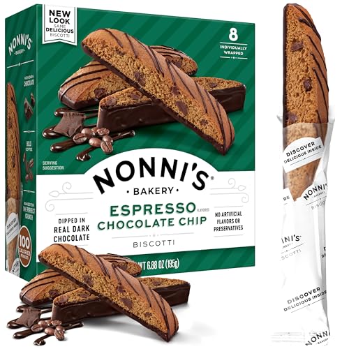 Nonni's Espresso-Schokoladen-Chip-Biscotti-Kekse – Espresso-Kekse – italienische Kekse mit dunkler Schokolade beträufelt – italienische Biscotti einzeln verpackte Kekse – koscher – 195 ml von Nonni's