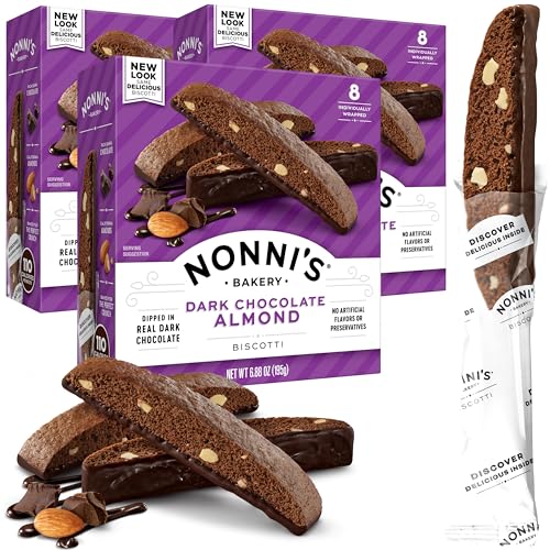 Nonni's Italienische Kekse mit dunkler Schokolade und Mandeln – 3 Boxen dunkle Schokoladenkekse – Biscotti einzeln verpackte Kekse – italienische Biscotti-Kekse mit bittersüßer Schokolade und Mandeln von Nonni's