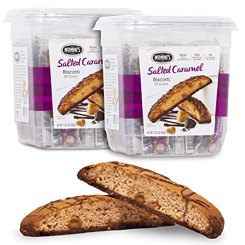 Nonni's Salted Caramel Biscotti Italian Cookies – 2 Dosen Biscotti einzeln verpackte Kekse mit reichhaltiger Milchschokolade und Meersalz – gesalzene Karamell-Kaffeekse – italienische Biscotti-Kekse – von Nonni's