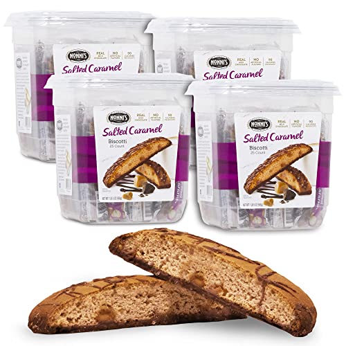 Nonni's Salted Caramel Biscotti Italian Cookies – 4 Dosen Biscotti einzeln verpackte Kekse mit reichhaltiger Milchschokolade und Meersalz – gesalzene Karamell-Kaffeekse – italienische Biscotti-Kekse – von Nonni's