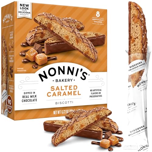 Nonni's Salted Caramel Biscotti Italian Cookies – Biscotti Einzeln verpackte Kekse – Italienische Biscotti-Kekse mit reichhaltiger Milchschokolade und Meersalz – koscher – 200 ml von Nonni's