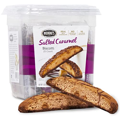 Nonni's Salted Caramel Biscotti Italian Cookies Tub – Biscotti Einzeln verpackte gesalzene Karamell-Kaffeekse – Biscotti Milchschokolade & Meersalz – gesalzenes Karamell koschere Kekse 0,5 kg 595 g von Nonni's