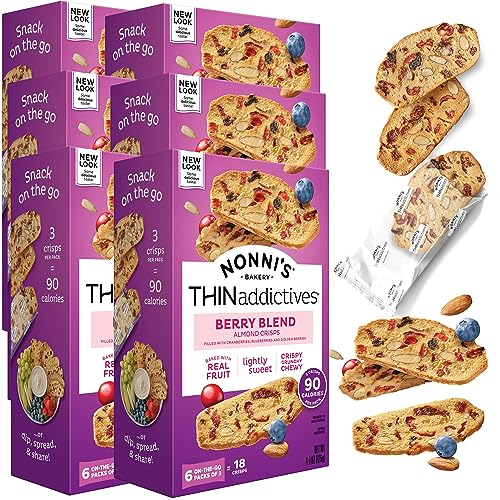 Nonni's Thinaddictives Dünne Mandelkekse – 6 Boxen Berry Blend Mandelkekse – Mandelkeks-Dünne mit Cranberries Heidelbeeren Goldenbeeren Rosinen Sonnenblumenkerne – Koscher – 125 g von Nonni's