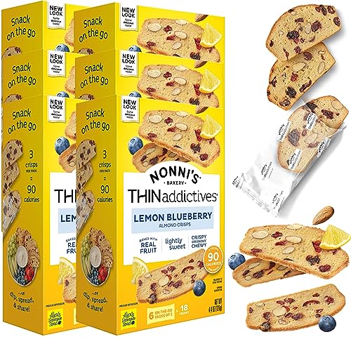 Nonni's Thinaddictives Mandelkekse – 6 Boxen Zitrone, Heidelbeere, Biscotti italienische Kekse – Mandelkekse – Cookie Thins – süß knusprig und kauig – perfekt mit Kaffee – koscher – 125 ml von Nonni's