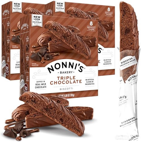 Nonni's Triple Chocolate Biscotti Italian Cookies – 3 Boxen Triple Chocolate Italian Biscotti Cookies w/Dark Chocolate – Biscotti Einzeln verpackte Kekse – Koschere Schokolade Kaffee Cookie 195 ml von Nonni's