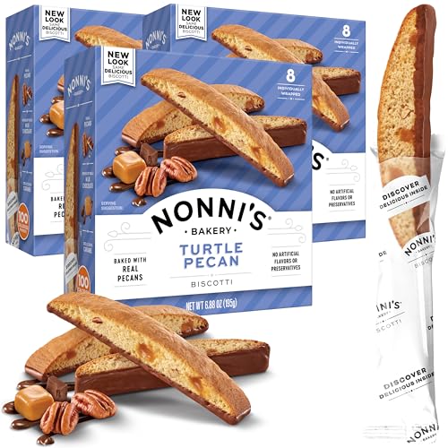 Nonni's Turtle Pecan Biscotti Italian Cookies - 3 Boxes Caramel Pecan Cookies Dipped in Milk Chocolate - Butter Pecan Biscotti Individually Wrapped Cookies - All Natural Ingredients - Kosher - 6.88 oz von Nonni's