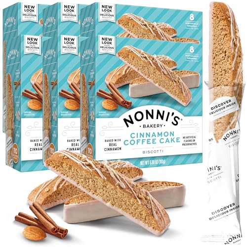 Nonni's Zimt-Kaffeekuchen, italienische Biscotti-Kekse – 6 Boxen – Mandelkekse mit Zuckerguss – Biscotti einzeln verpackte Kekse – koscher – 195 ml von Nonni's