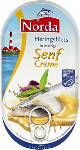 Heringsfilets, zarte Fisch-Filets in Senf-Creme, MSC zertifiziert, 200 g von Norda