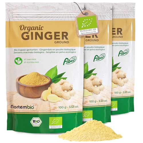 Nortembio Biologischer Ingwer-Pulver 300g. 100% Natürlich. Speziell für Infusionen. Getrockneter Gemahlener Ingwer ohne Zusatzstoffe oder Konservierungsmittel, Vegan und Glutenfrei. von Nortembio