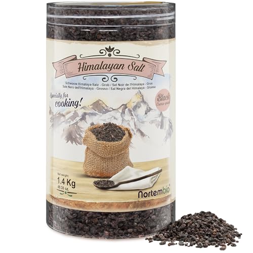 Nortembio Himalaya Schwarzsalz 1,4 Kg. Grob (2-5 mm). Kala Namak. 100% Natürliches Gourmetsalz. Eiergeschmack. Veganes Kochen. Unraffiniert. Ohne Konservierungsstoffe. Aus Punjab Pakistan. von Nortembio