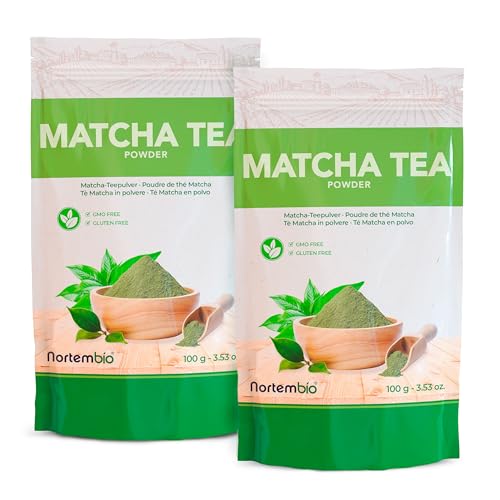 Nortembio Matcha Tee Pulver 200 g (2x100 g). Japanischer Grüntee ohne Zusatzstoffe und Konservierungsmittel. Matcha-Grüntee in Kulinarischer Qualität. Ideal für Lattes, Desserts und Gebäck. von Nortembio