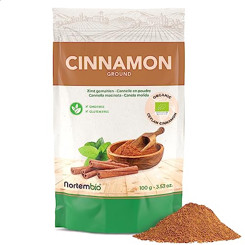 Nortembio Ökologisch Ceylon Zimt Gemahlen 100 g. 100% natürlich Herkunft. Gemahlener Zimt ohne Zusatzstoffe oder Konservierungsmittel, Vegan und Glutenfrei. Ceylon Zimt zum Backen und für Aufgüsse. von Nortembio