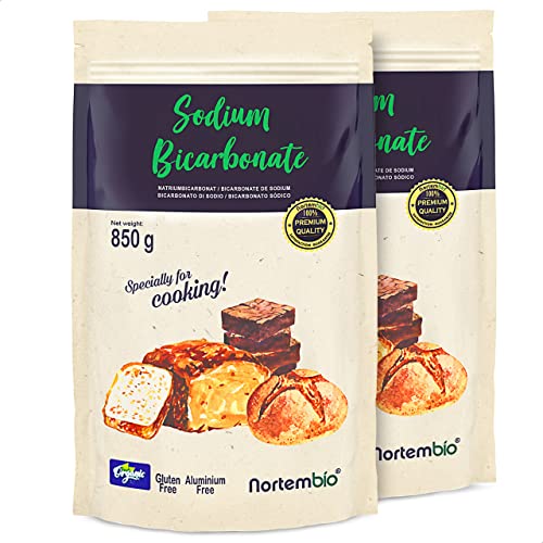 Nortembio Ökologischer Natron Pulver 2x850 g. Lebensmittelqualität Natriumbicarbonat. Aluminiumfrei Backpulver zum Kochen. Natürliches Backsoda mit E-Book Inklusiv. von Nortembio