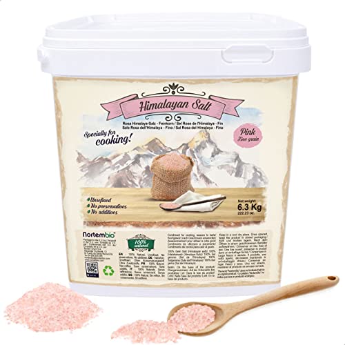 Nortembio Rosa Himalaya-Salz 6,3 Kg. Feinkorn (1-2 mm). 100% Natürliches Salz. Reich an Mineralien. Gesundes Kochen. Unraffiniert. Ohne Konservierungsstoffe. Aus Punjab Pakistan. von Nortembio