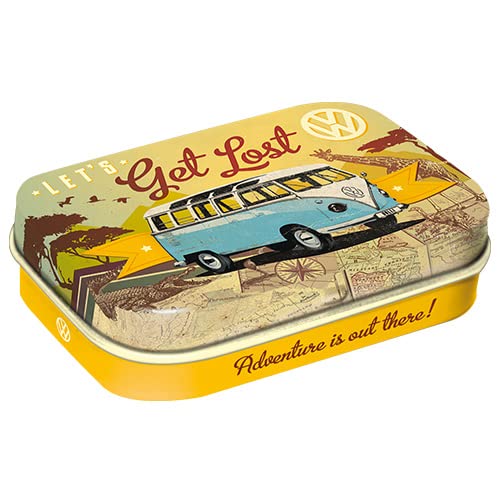 Nostalgic-Art Retro Pillendose, 4 x 6 x 1,6 cm, VW Bulli – Let's Get Lost – Volkswagen Bus Geschenk-Idee, Original Lizenzprodukt (OLP), mit Pfefferminz-Dragees, Vintage Design von Nostalgic-Art