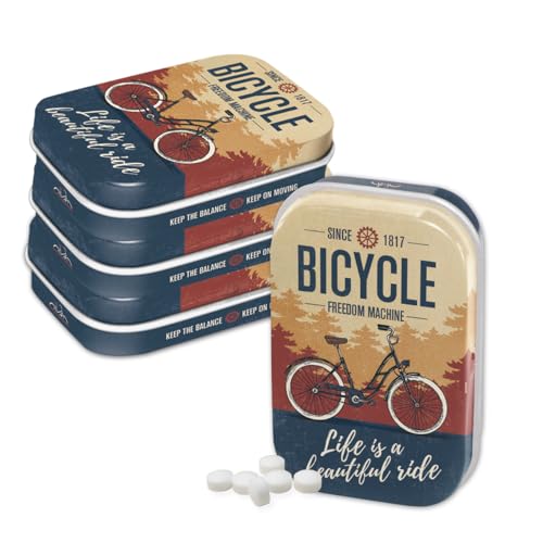 Nostalgic-Art Retro Pillendose, 4 x 6 x 1,6 cm, Bicycle – Beautiful Ride (4er-Set) – Geschenk-Idee für Fahrradfahrer, mit Pfefferminz-Dragees, Vintage Design von Nostalgic-Art